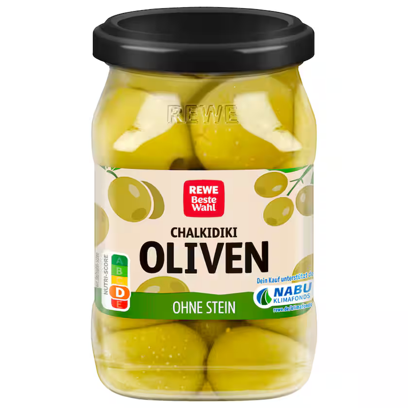 REWE Beste Wahl Grüne Oliven ohne Stein 135g
