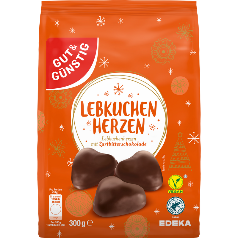 Gut & Günstig Lebkuchenherzen Ungefüllt Zartbitter 300g