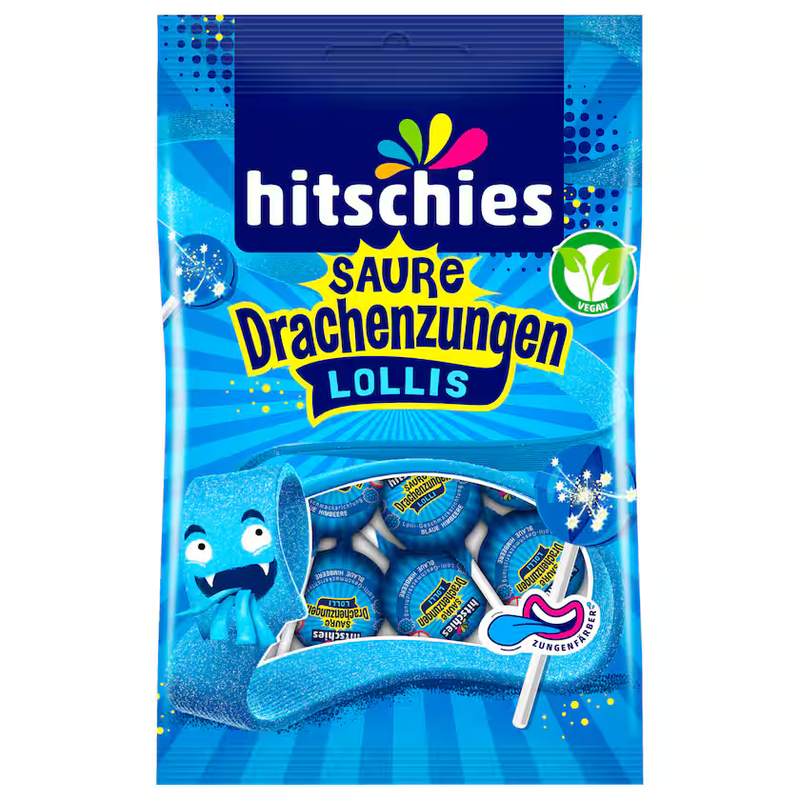 Hitschies Saure Drachenzungen Lollis blau 128g