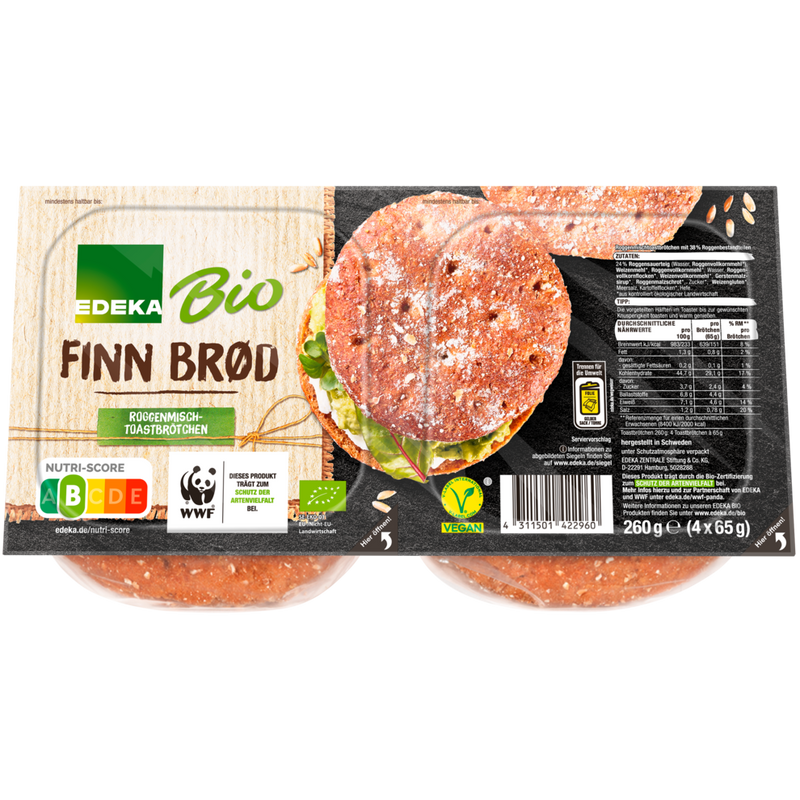 EDEKA Bio Finn Brød Rye Toasting Rolls 260g