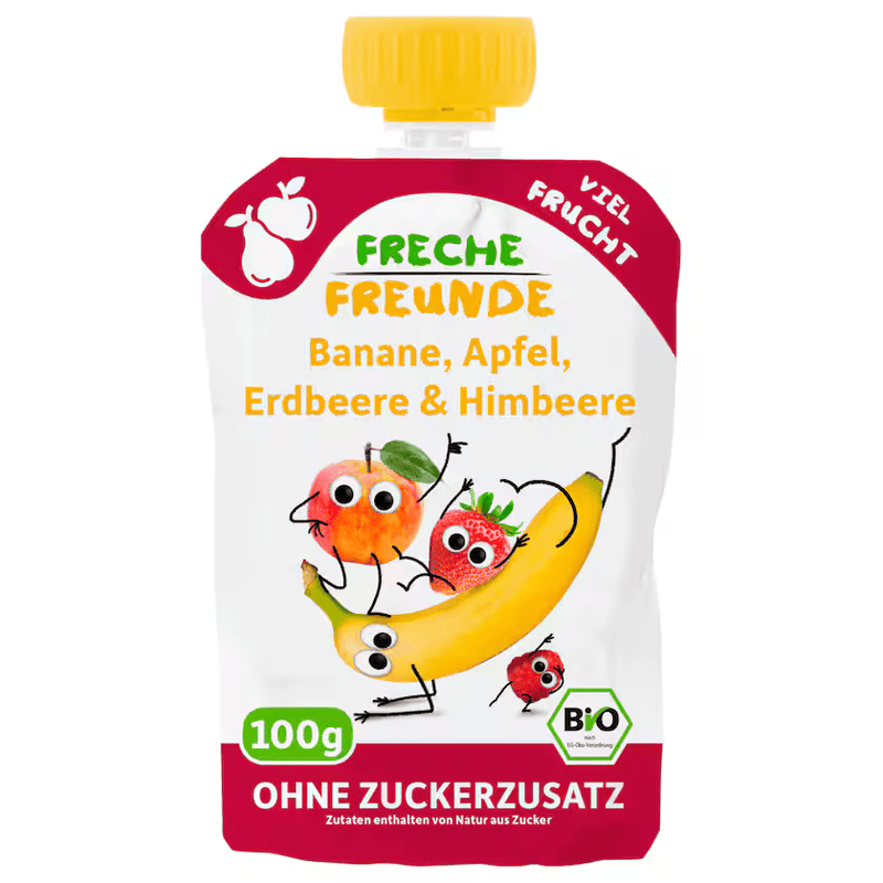 Freche Freunde Bio Banane, Apfel, Erdbeere & Himbeere 100g