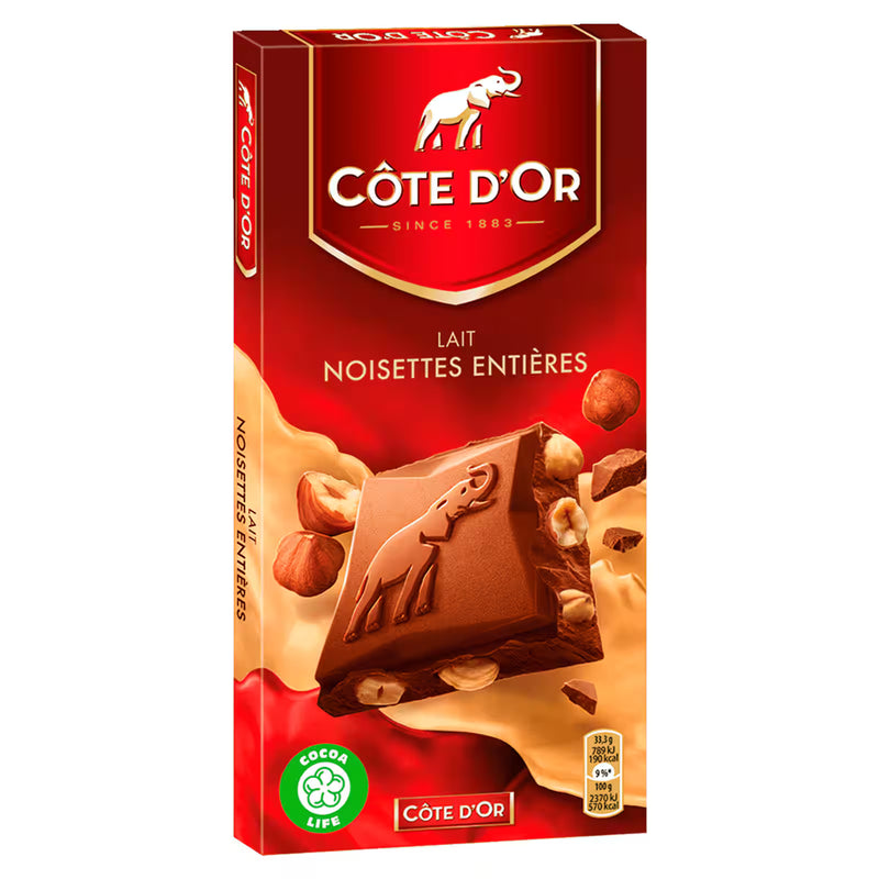 Côte d'Or Schokolade Milchschokolade mit ganzen Haselnüssen 180g