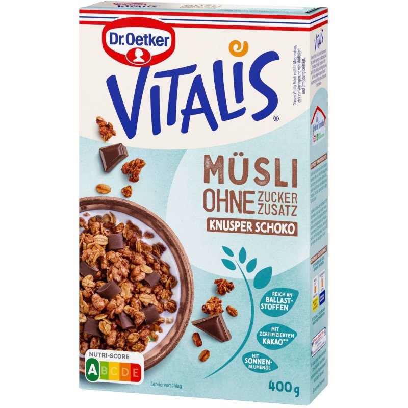 Dr. Oetker Vitalis Müsli Knuspermüsli Schoko ohne Zuckerzusatz 400g