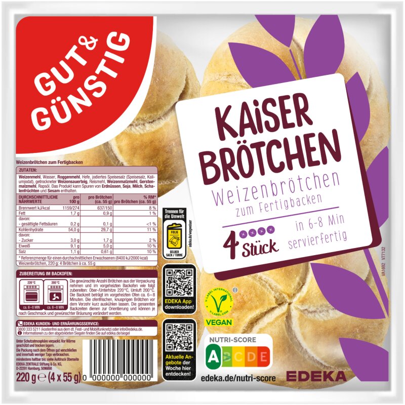 Gut&Günstig Kaiserbrötchen zum Fertigbacken 4 Stück 220g