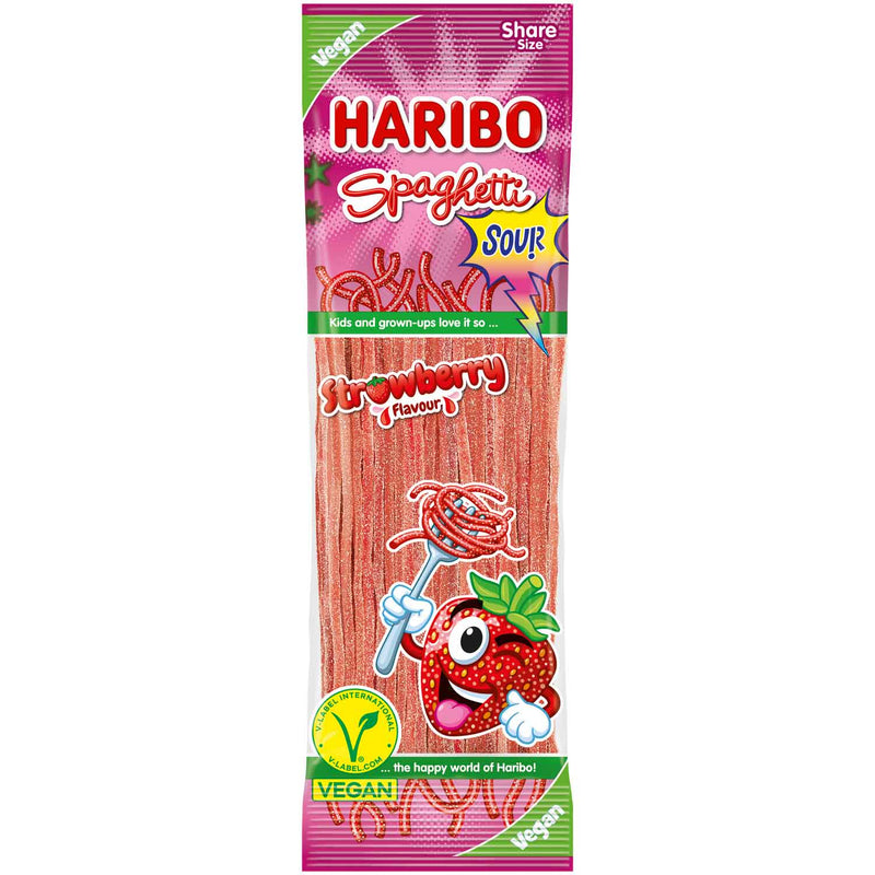HARIBO Spaghetti Sour Strawberry Vegan Fruit Gummies 200g