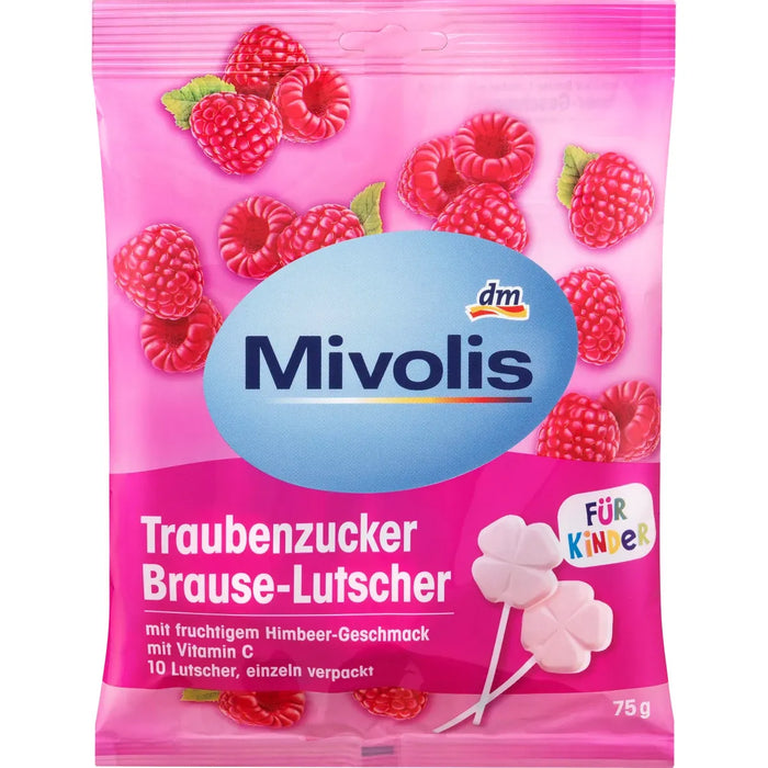 Mivolis Traubenzucker, Brause-Lutscher Himbeere für Kinder 75 g