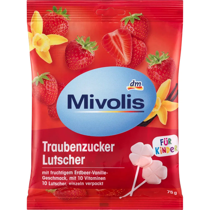 Mivolis Traubenzucker, Lutscher Erdbeer-Vanille für Kinder 75 g