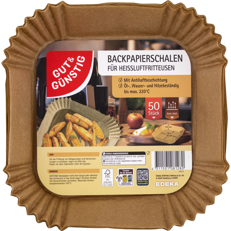 GUT&GÜNSTIG Backpapierschalen für Heißluftfritteuse 50 Stück